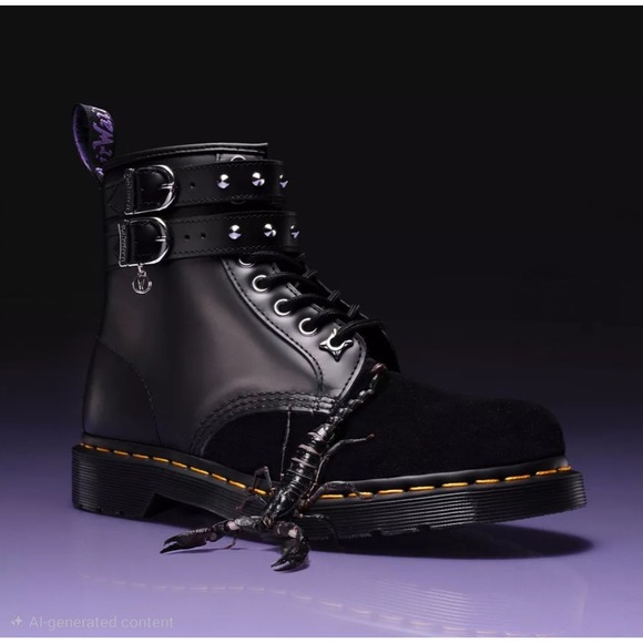 Dr. Martens Shoes - Dr. Martens 1460 Wednesday Boots Women‎ 8 Black Velvet Leather Studded Goth Alt